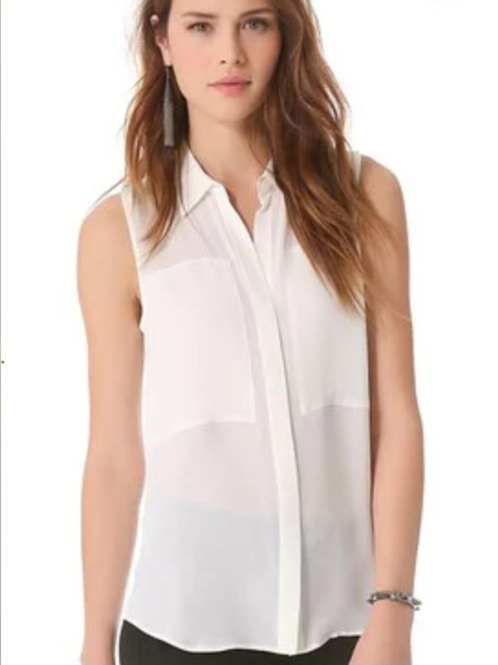 Theory Women's Duria Sleeveless Button Down Shirt Beige M